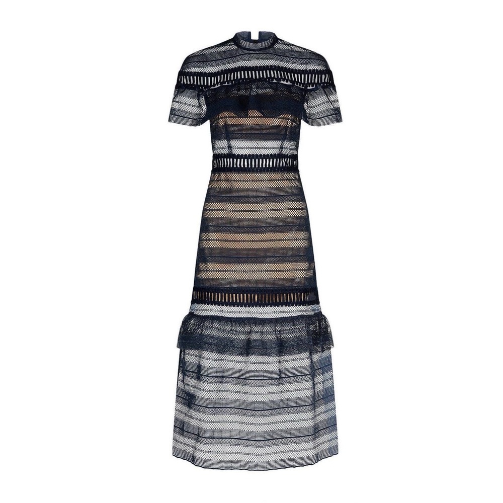 NWT Self-Portrait Yoke Frill Midi Lace Dress